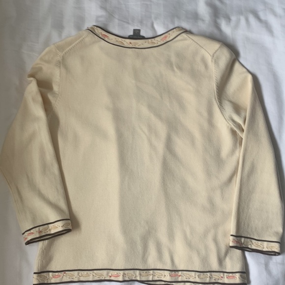Ann Taylor silk blend embroidered silk lined cream cardigan hook/eye close EUC - Picture 6 of 10